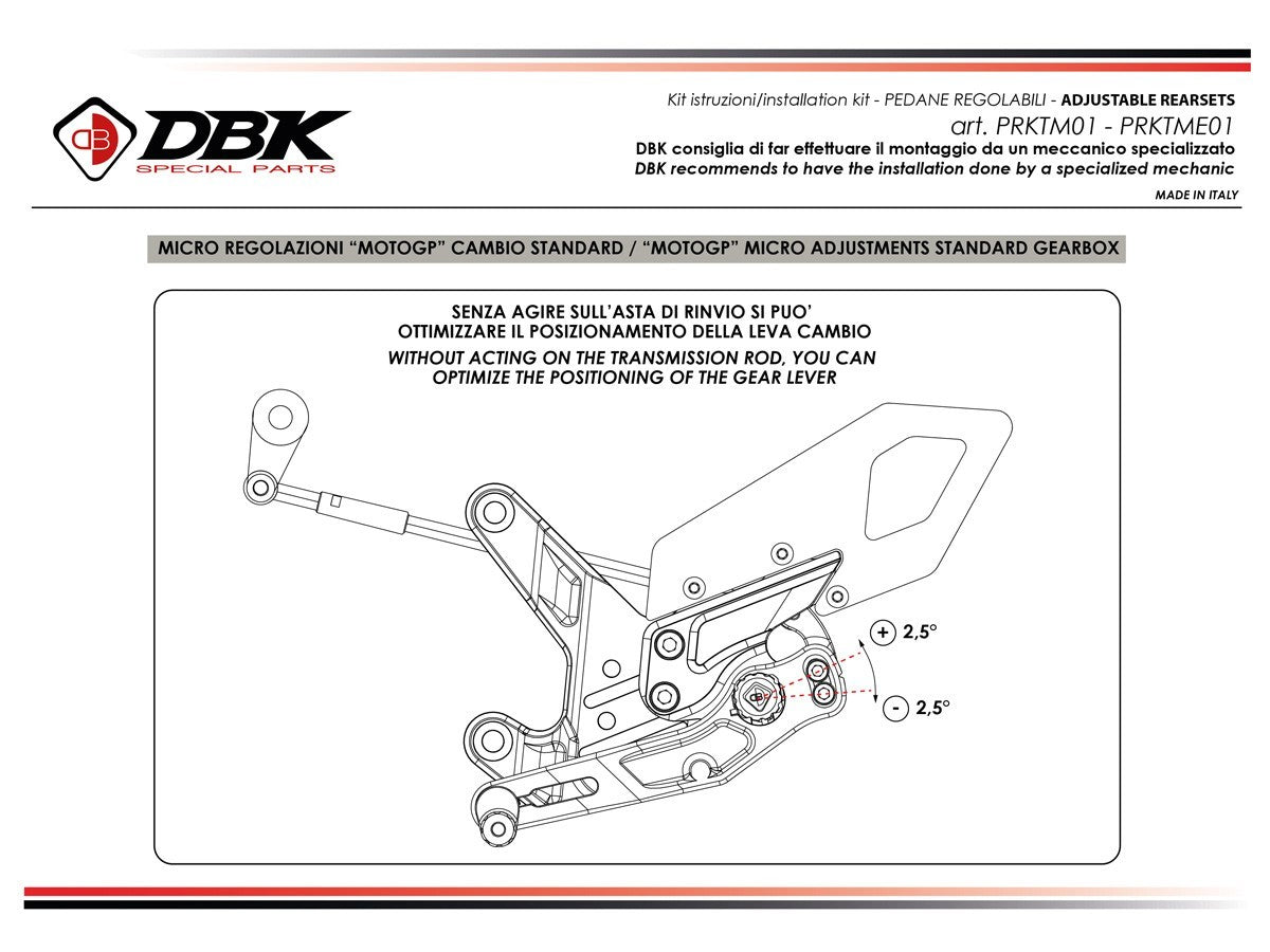 DBK Rearsets Adjustable Pilot Kit KTM 990 Duke 2024-2025