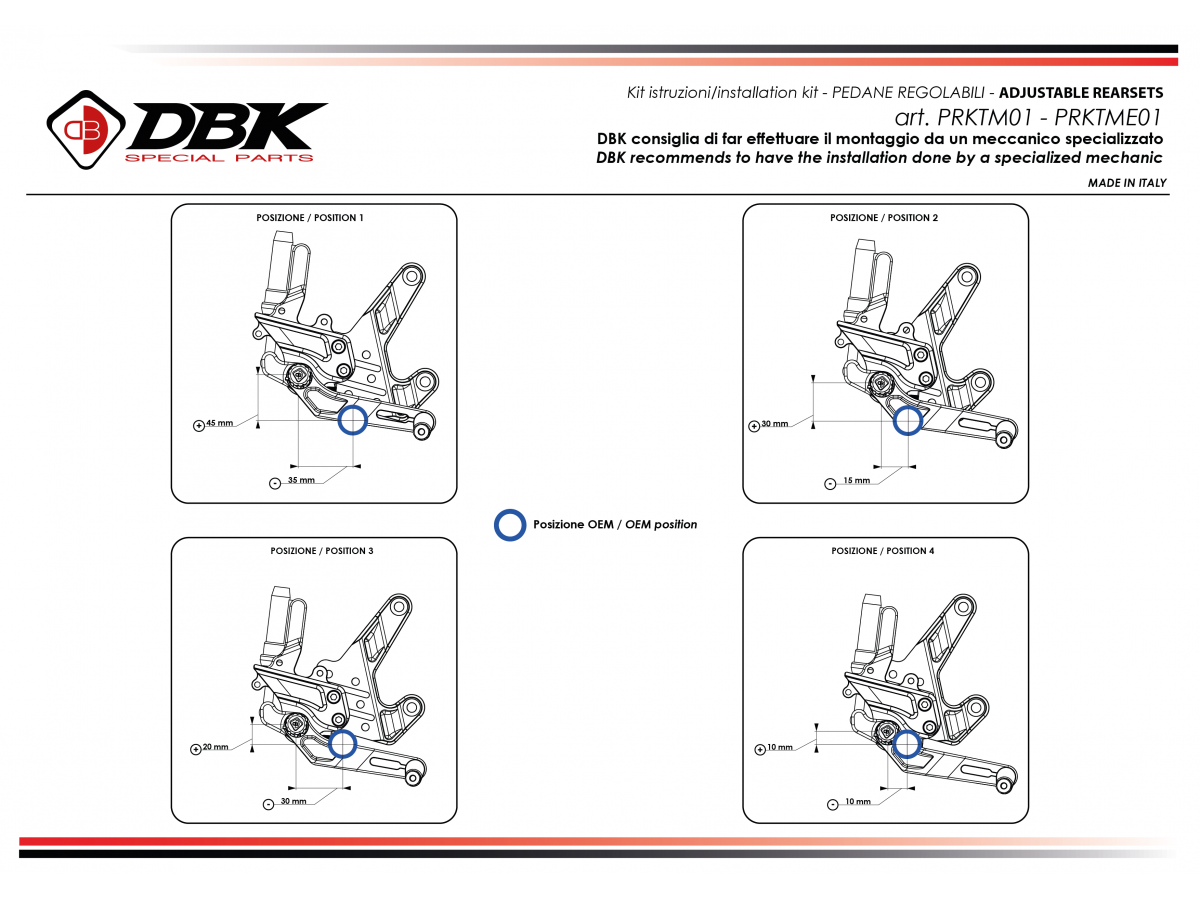 DBK Rearsets Adjustable Pilot Kit KTM 990 Duke 2024-2025