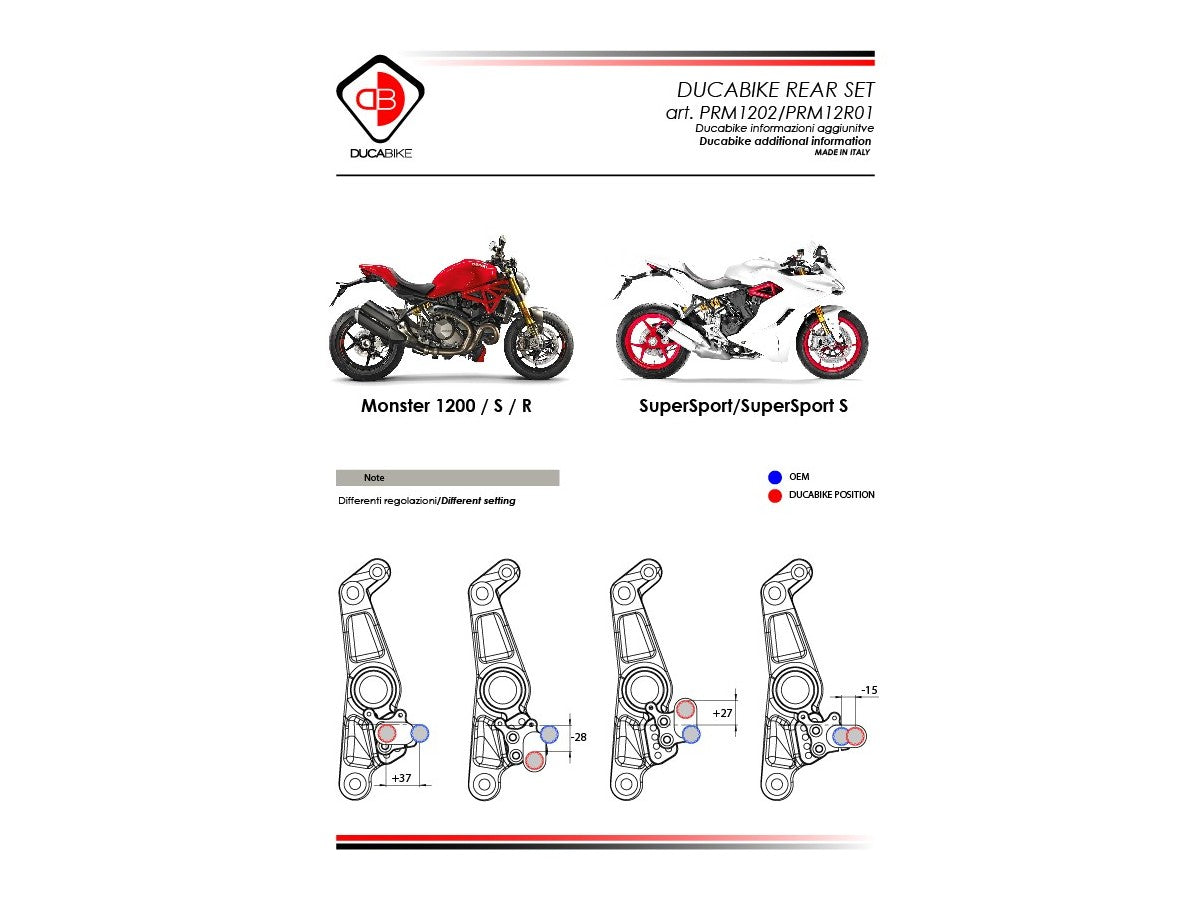 DBK Rearset Adjustable Ducati Monster 1200R 2016-2019 - Adventure Parts