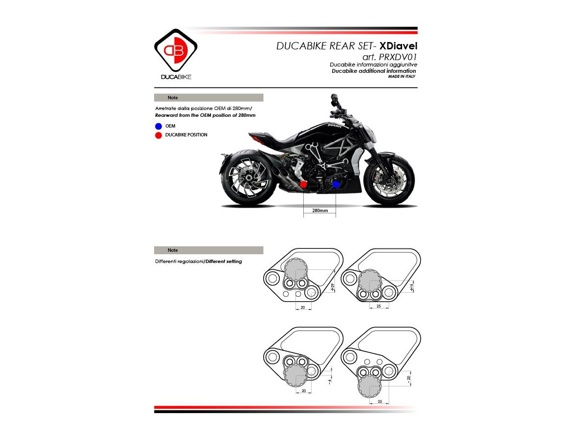 DBK Rearset Adjustable Ducati XDiavel 2016-2024 - Adventure Parts