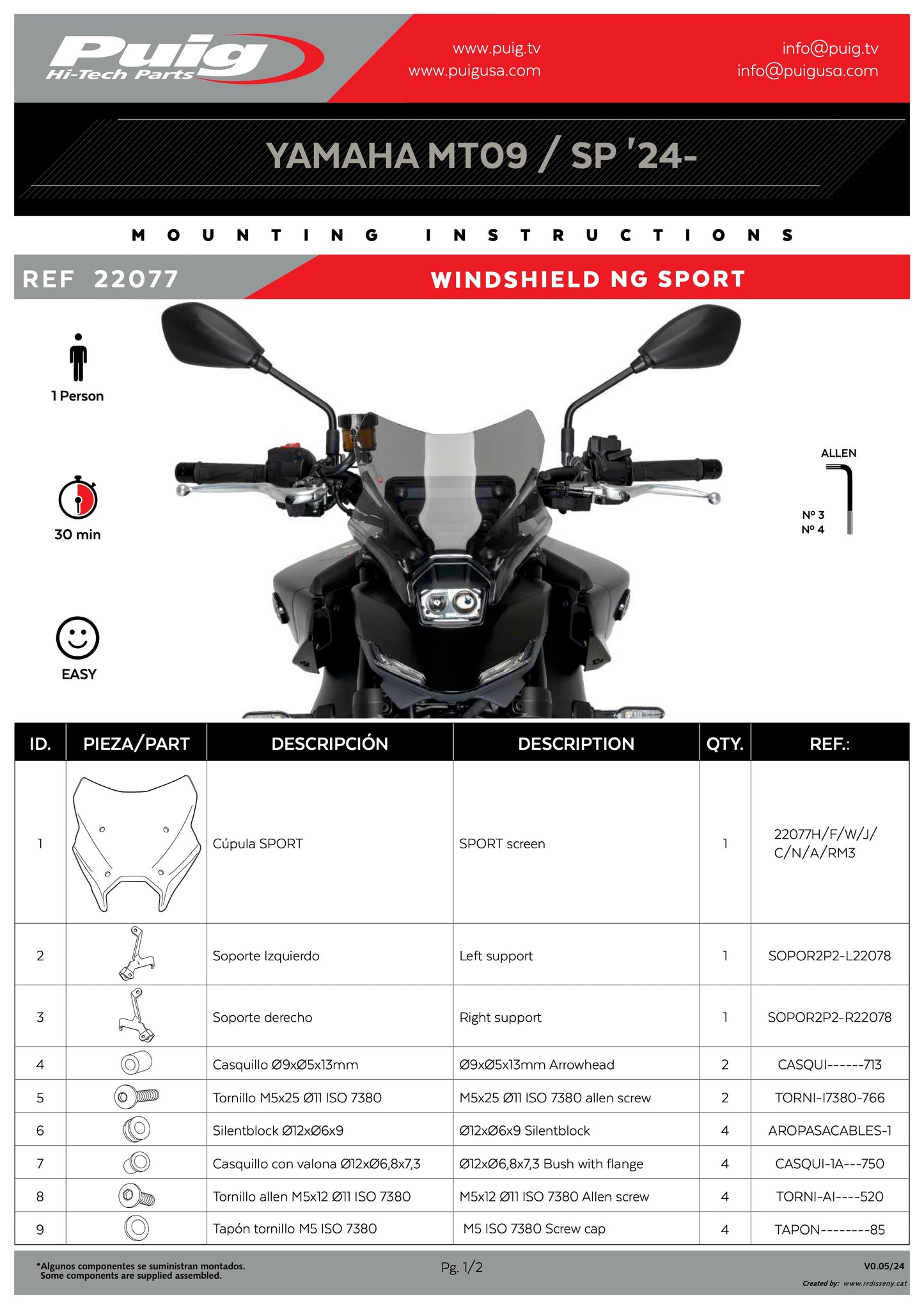Puig New Rear Fenders Mudguards Yamaha MT-09 2024-2025