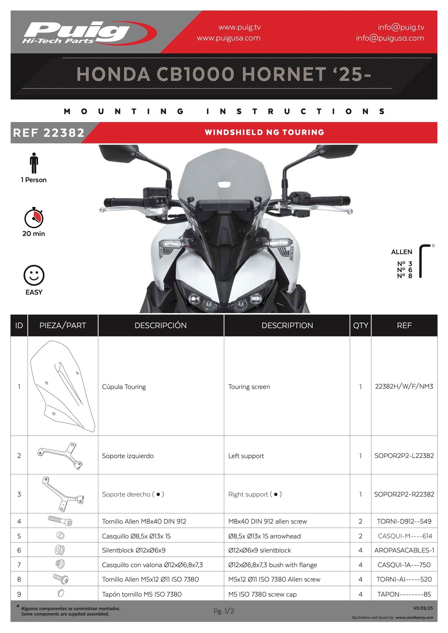 Puig New Generation Touring Windscreen Honda CB1000 Hornet SP 2025