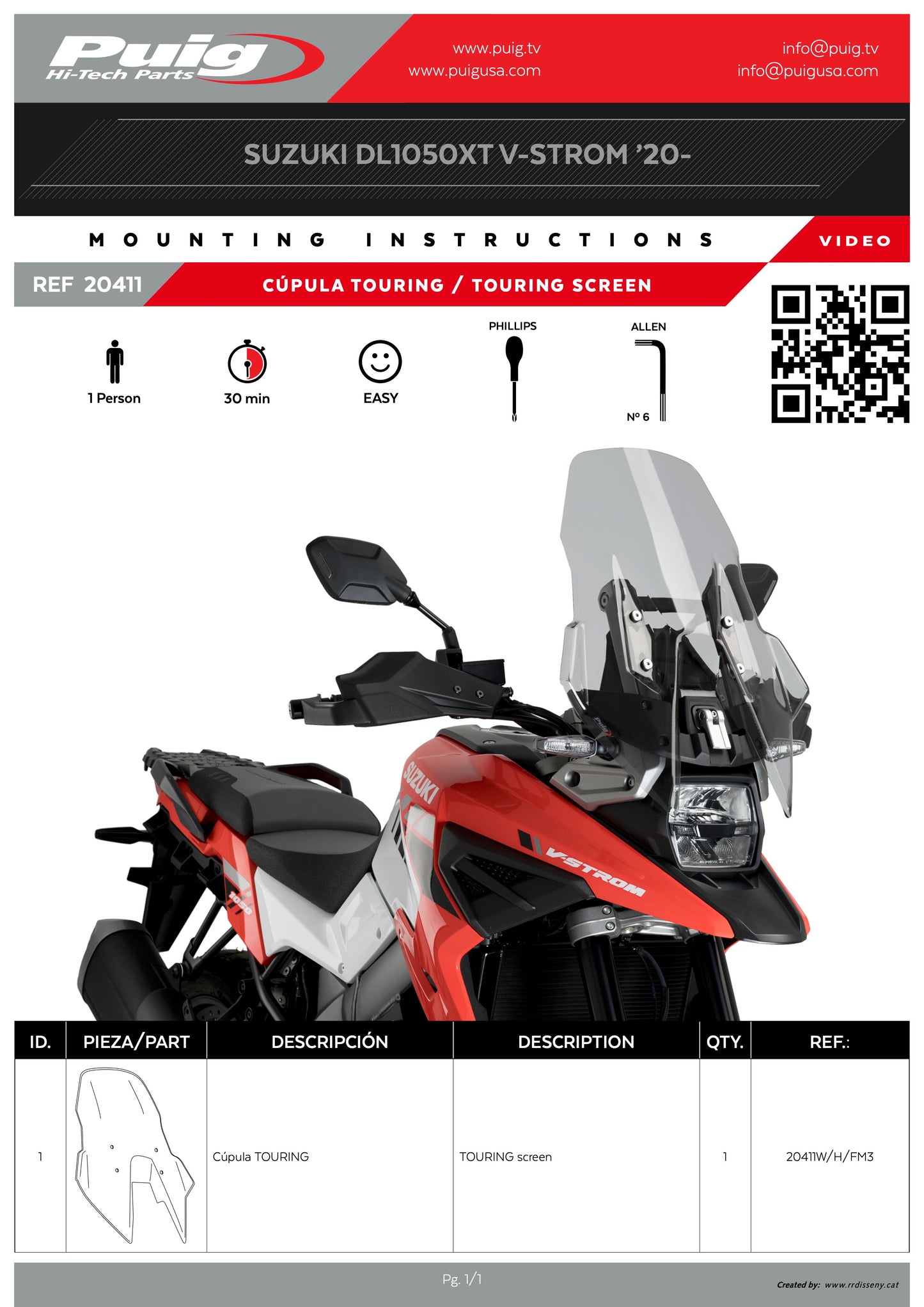 Puig Touring Windscreen w/ Visor Suzuki DL1050 V-Strom 1050 2020-2025 - Adventure Parts