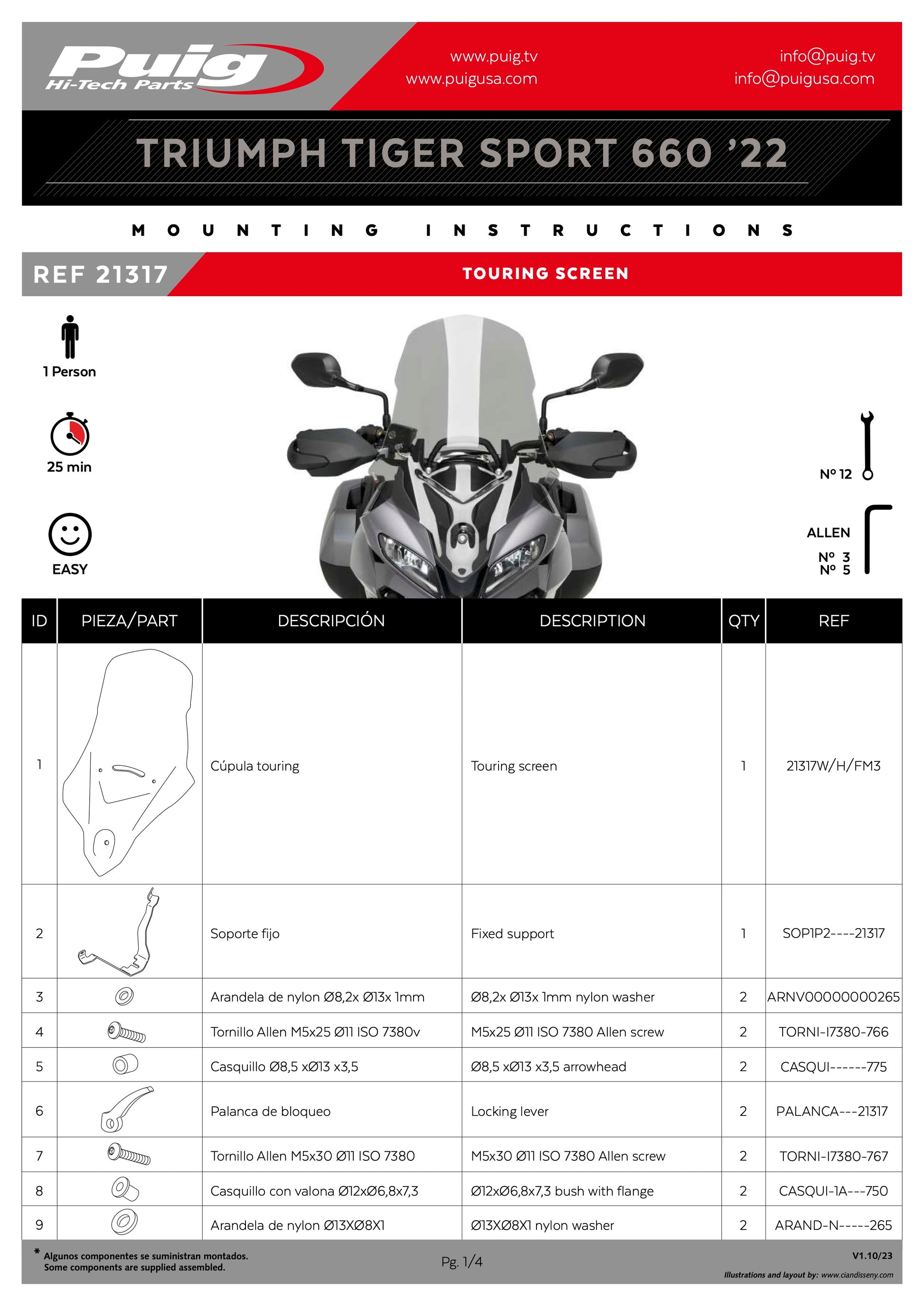 Puig Touring Windscreen Triumph Tiger Sport 660 2022-2025 - Adventure Parts
