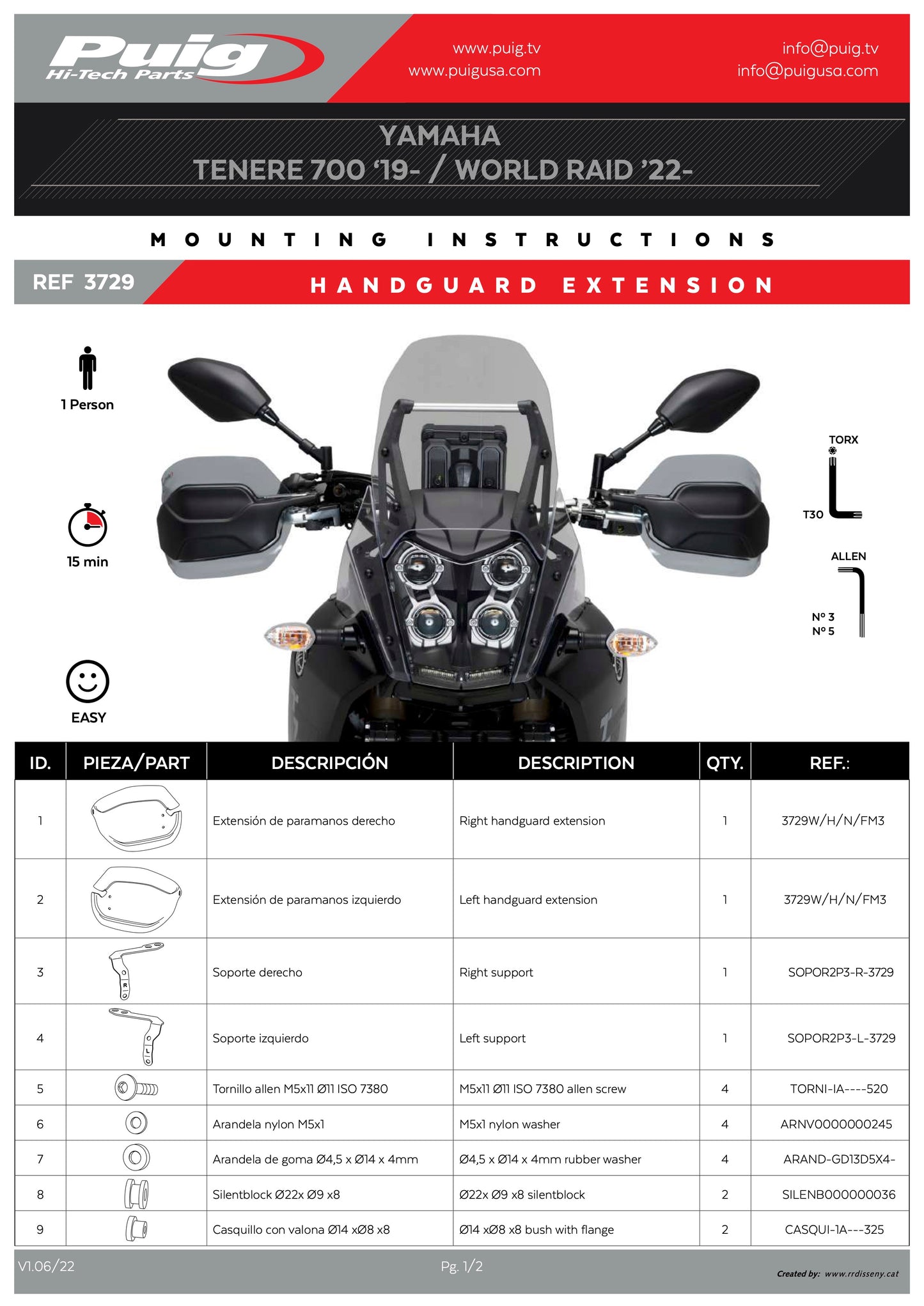Puig Handguards Extension Yamaha Tenere 700 2019-2025