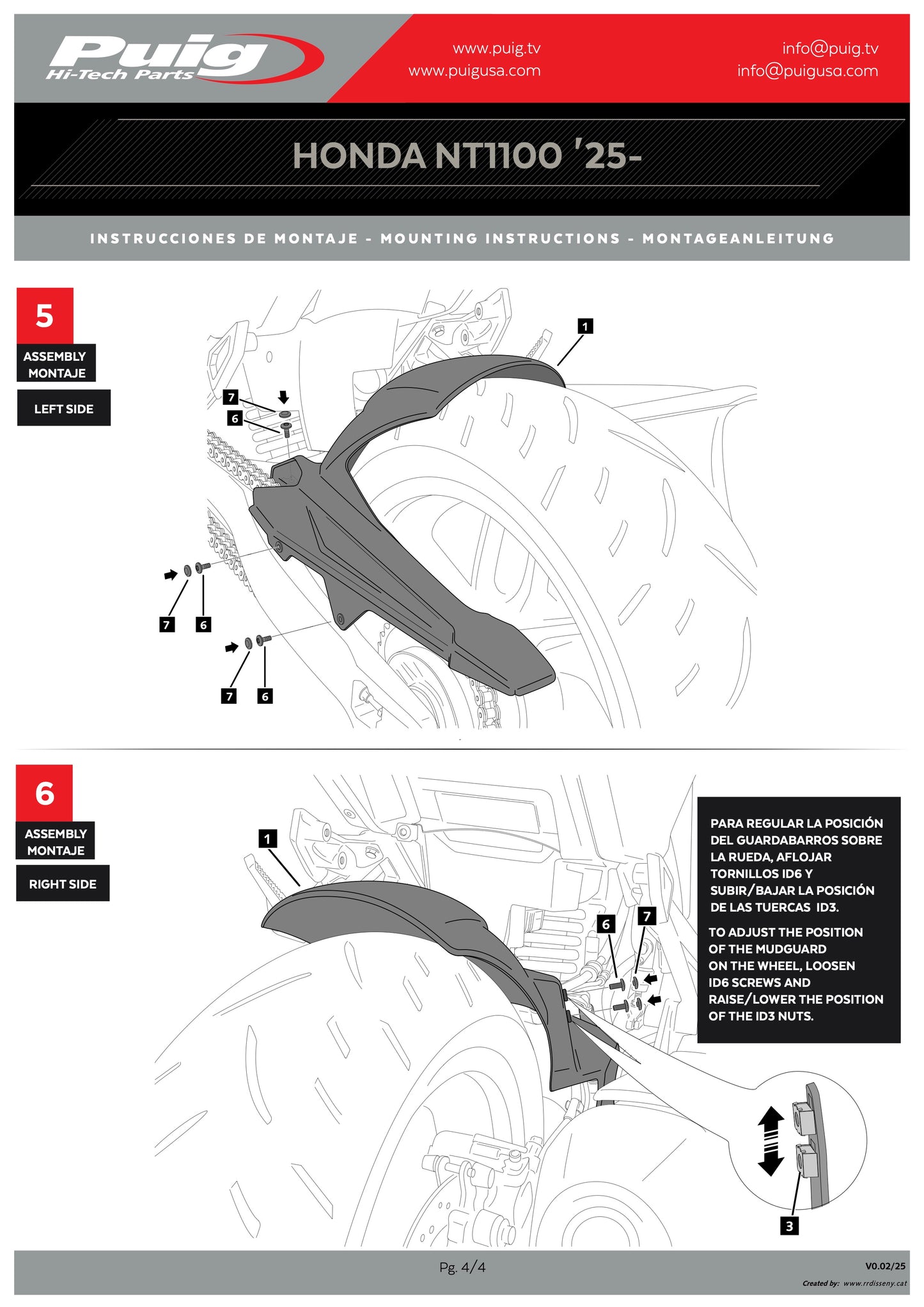 Puig Rear Fender Tire Hugger Honda NT1100 2025