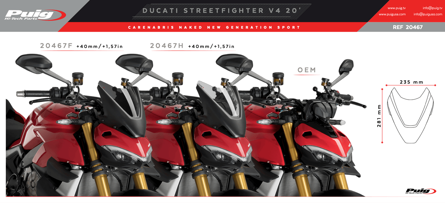 Puig New Generation Sport Windscreen Ducati Streetfighter V2/V4/V4S 2020-2025 - Adventure Parts