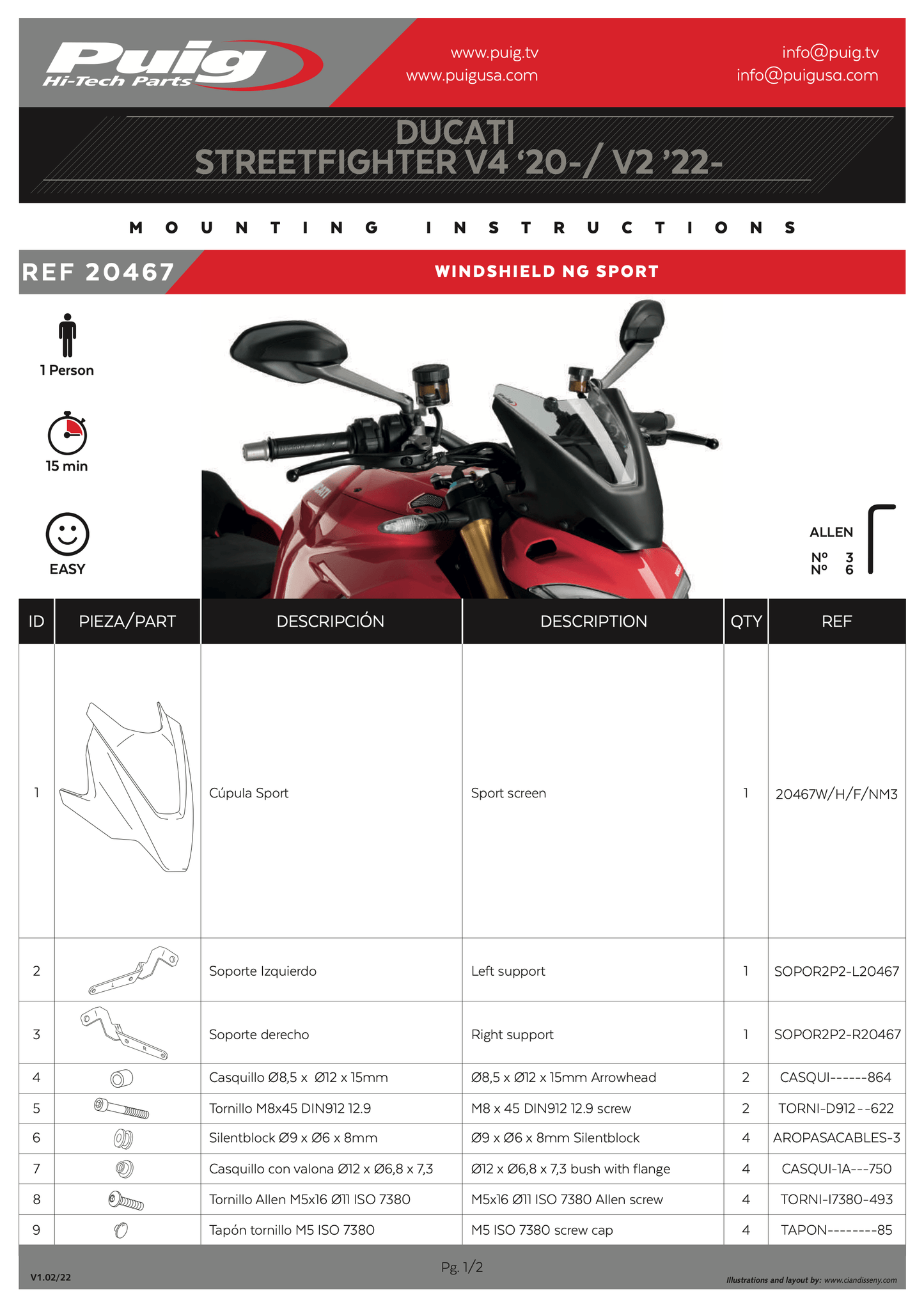 Puig New Generation Sport Windscreen Ducati Streetfighter V2/V4/V4S 2020-2025 - Adventure Parts