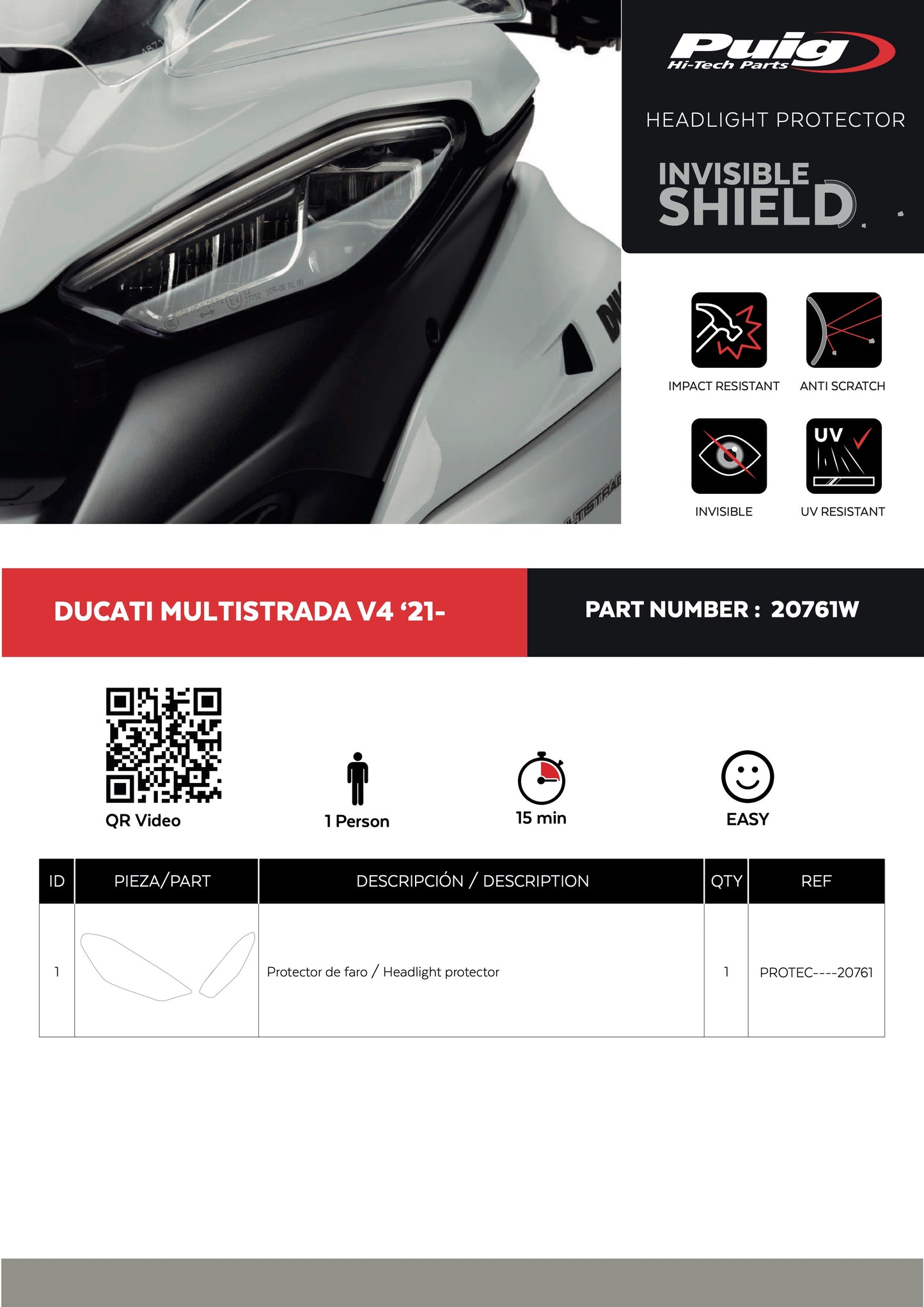 Puig Adhere Headlight Protector DUCATI MULTISTRADA V4 V4S 2021-2025