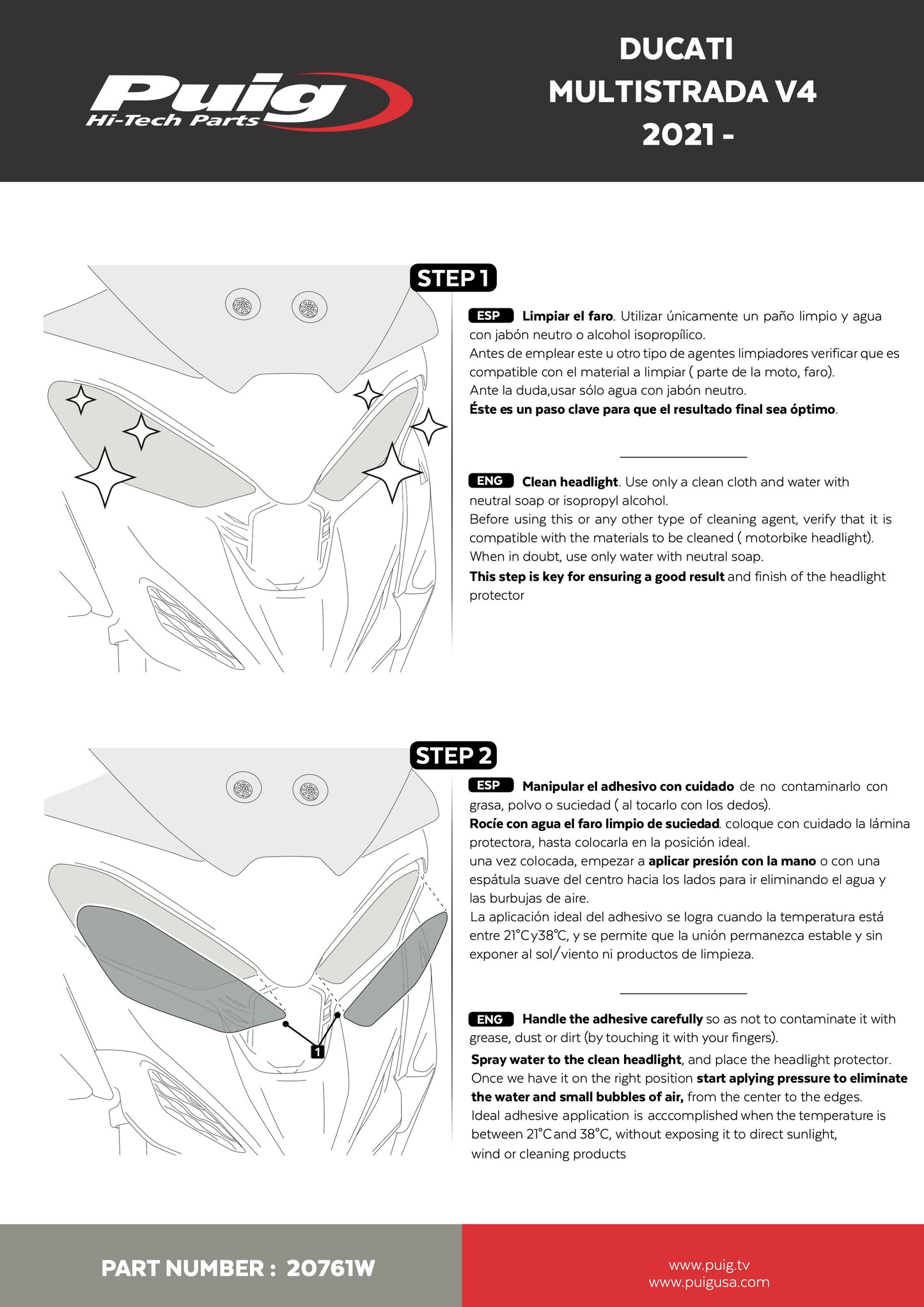 Puig Adhere Headlight Protector DUCATI MULTISTRADA V4 V4S 2021-2025