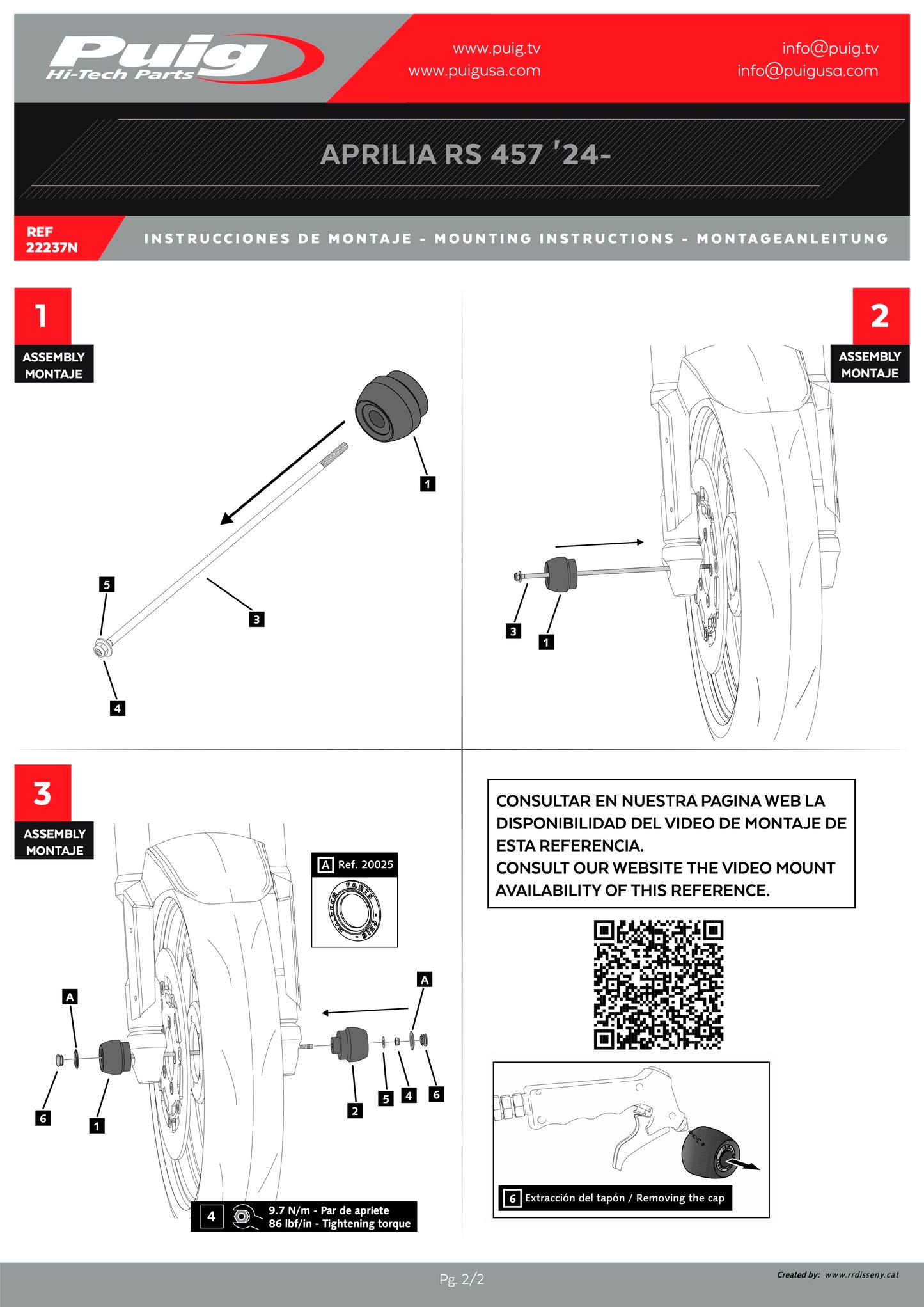 Puig PHB19 Front Fork Protector Aprilia RS 457 2024-2025