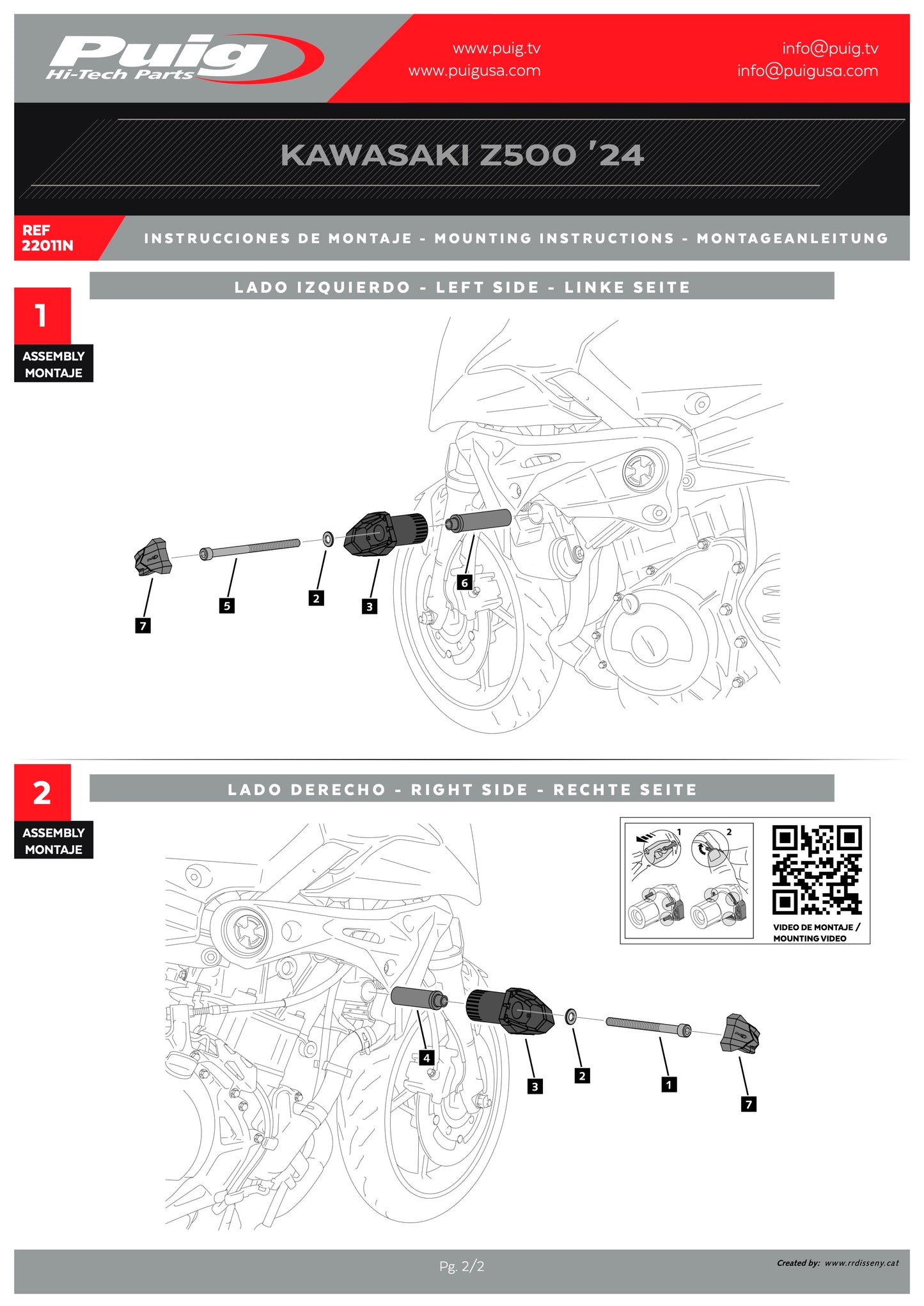 Puig R19 Frame Sliders KAWASAKI Z500 2024-2025
