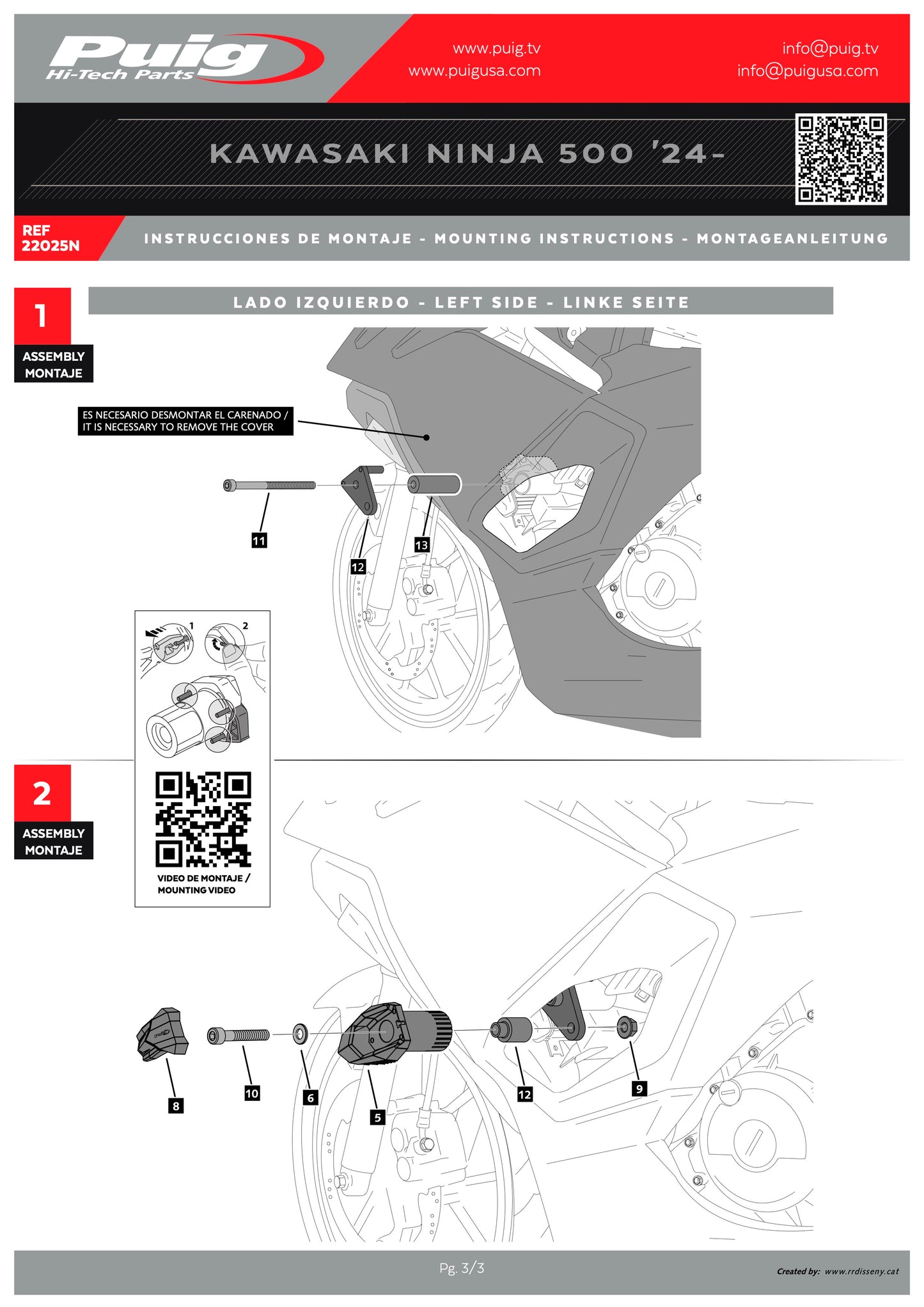 Puig R19 Frame Sliders KAWASAKI NINJA 500 2024-2025