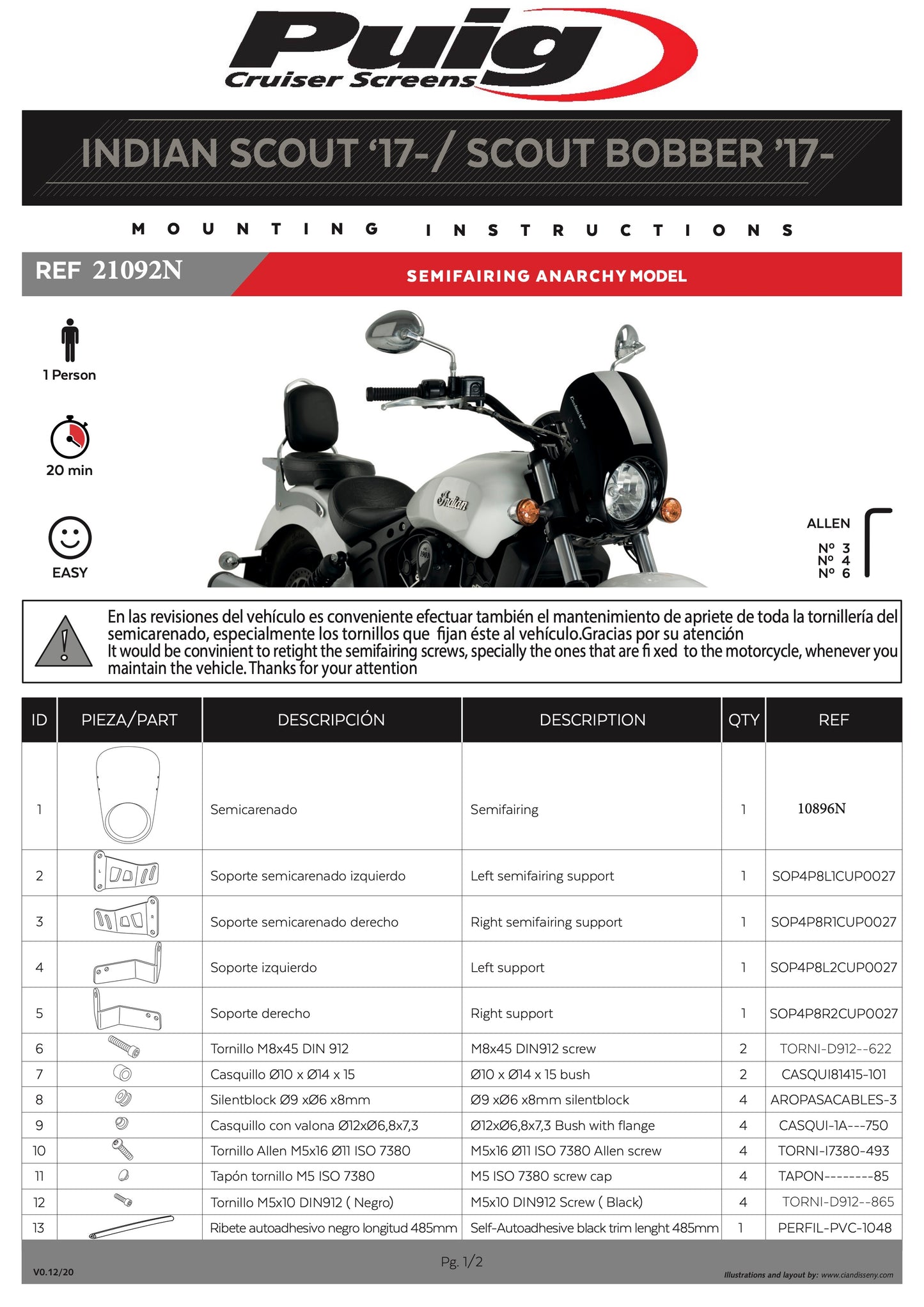 Puig Anarchy Windscreen Indian Scout/Bobber 2017-2025