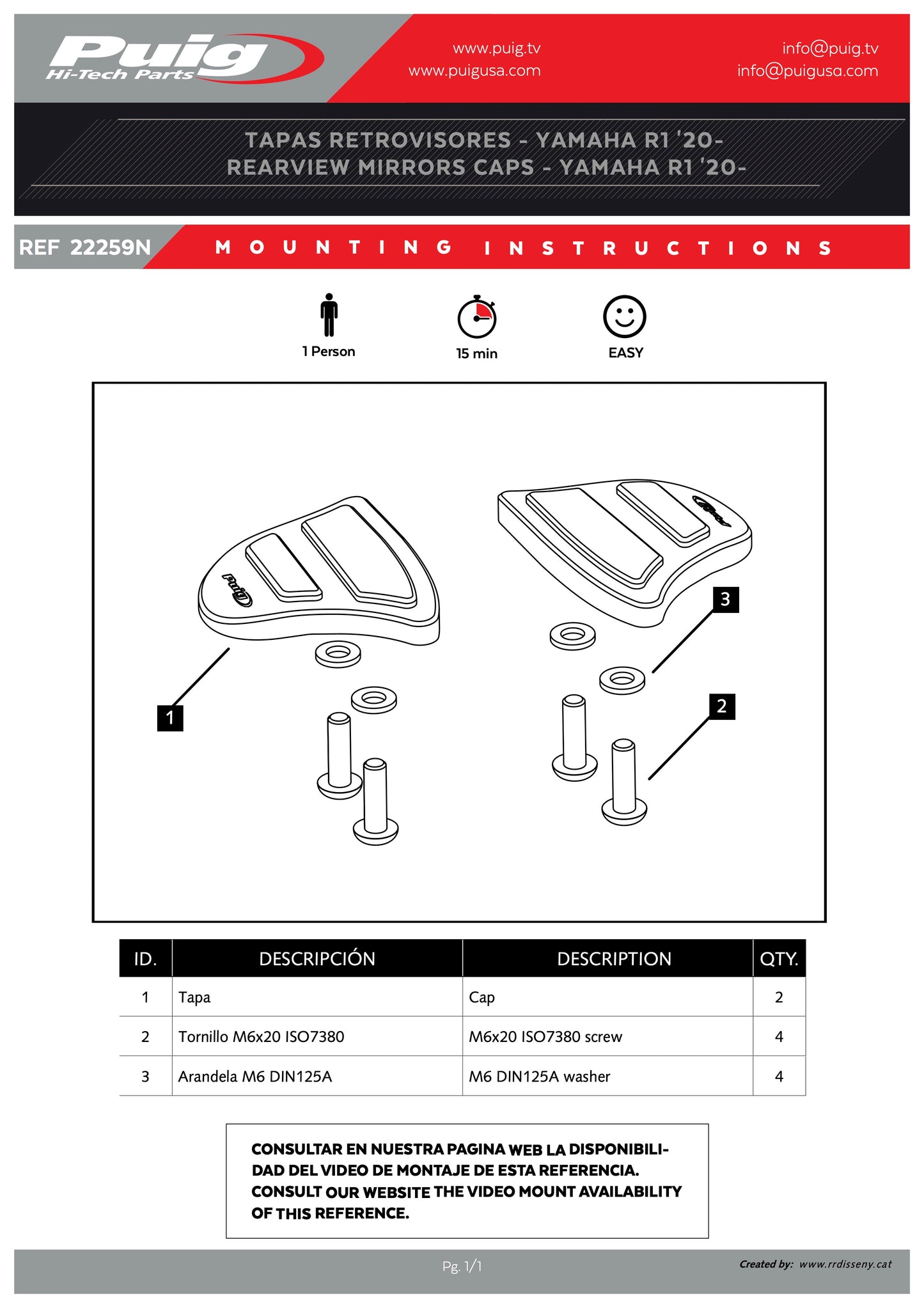 Puig Rearview Mirrors Caps YAMAHA YZF-R1 2015-2025 - Adventure Parts