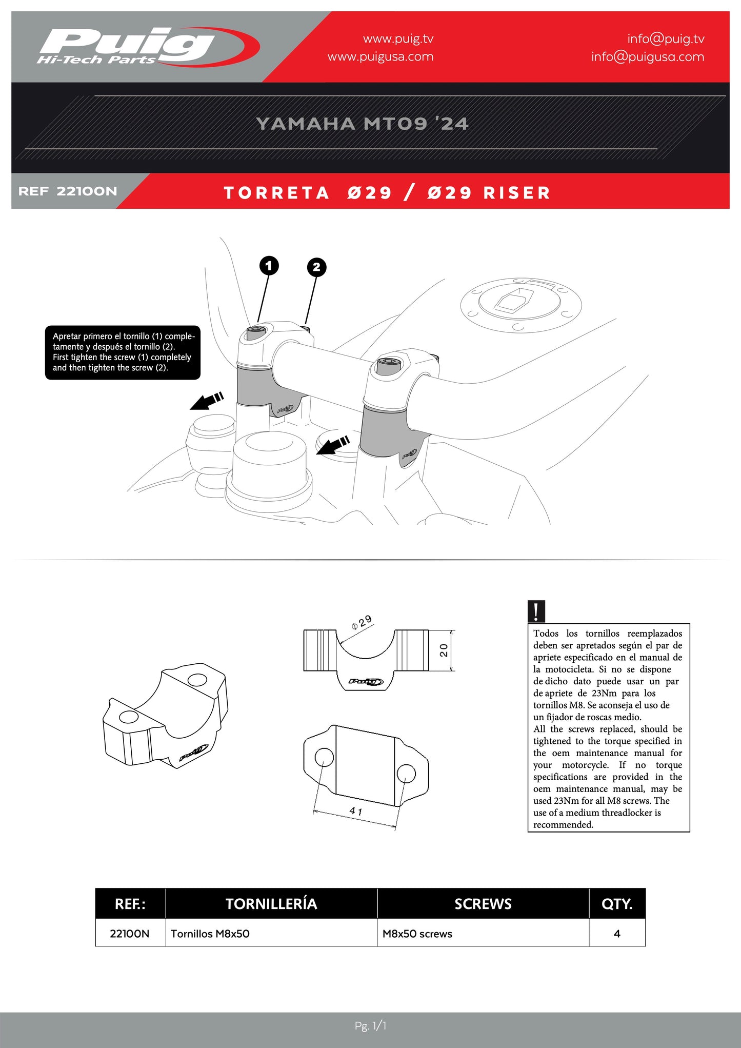 Puig Risers Yamaha MT-09 2024-2025