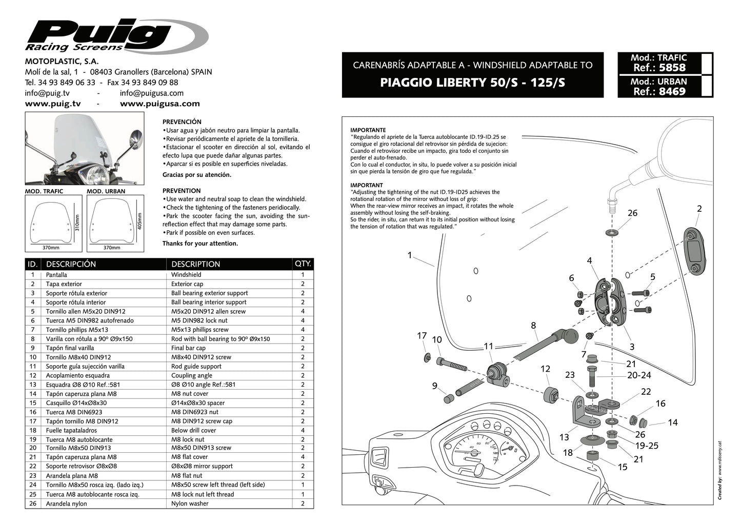 Puig Urban Windscreen Piaggio Liberty 125 2001-2025