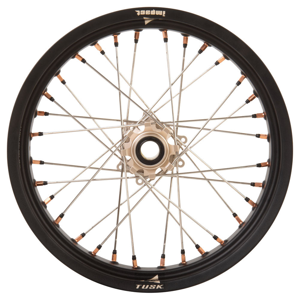 Tusk Impact Supermoto Complete Front and Rear Wheel Set 17 x 3.50 Matte Black Rim/Silver Spoke/Magnesium Hub/Magnesium Nipple Honda CR125R 2002–2025 - Adventure Parts