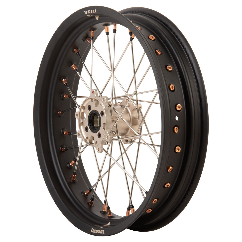 Tusk Impact Supermoto Complete Front and Rear Wheel Set 17 x 3.50 Matte Black Rim/Silver Spoke/Magnesium Hub/Magnesium Nipple Honda CR125R 2002–2025 - Adventure Parts