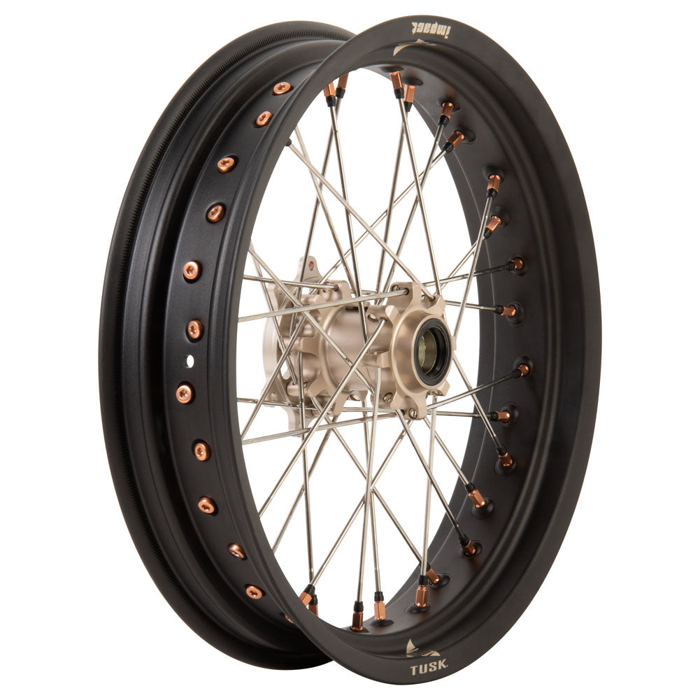 Tusk Impact Supermoto Complete Front and Rear Wheel Set 17 x 3.50 Matte Black Rim/Silver Spoke/Magnesium Hub/Magnesium Nipple Honda CR125R 2002–2025 - Adventure Parts
