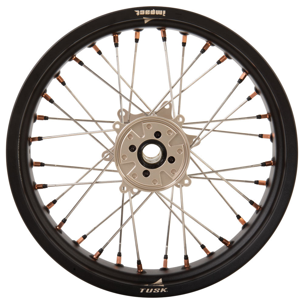 Tusk Impact Supermoto Complete Front and Rear Wheel Set 17 x 3.50 Matte Black Rim/Silver Spoke/Magnesium Hub/Magnesium Nipple Honda CR125R 2002–2025 - Adventure Parts