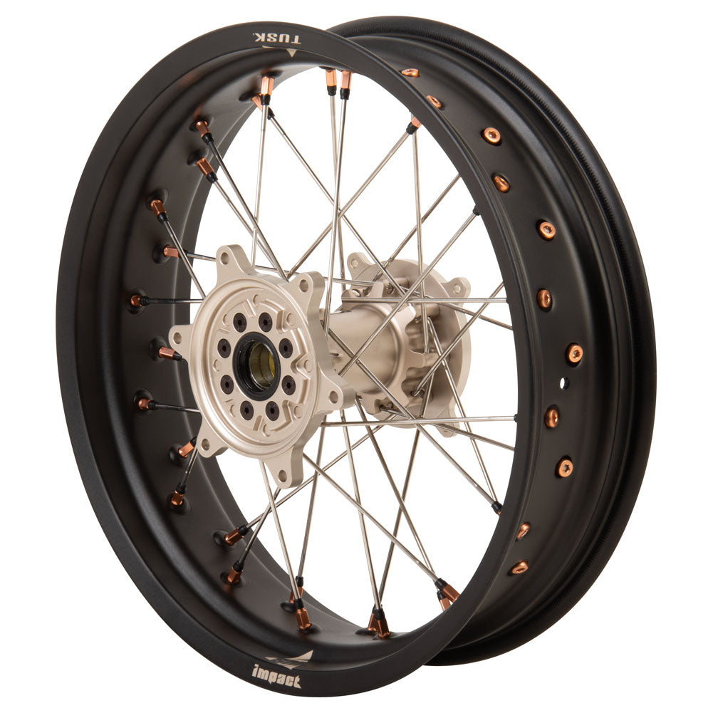 Tusk Impact Supermoto Complete Front and Rear Wheel Set 17 x 3.50 Matte Black Rim/Silver Spoke/Magnesium Hub/Magnesium Nipple Honda CR125R 2002–2025 - Adventure Parts