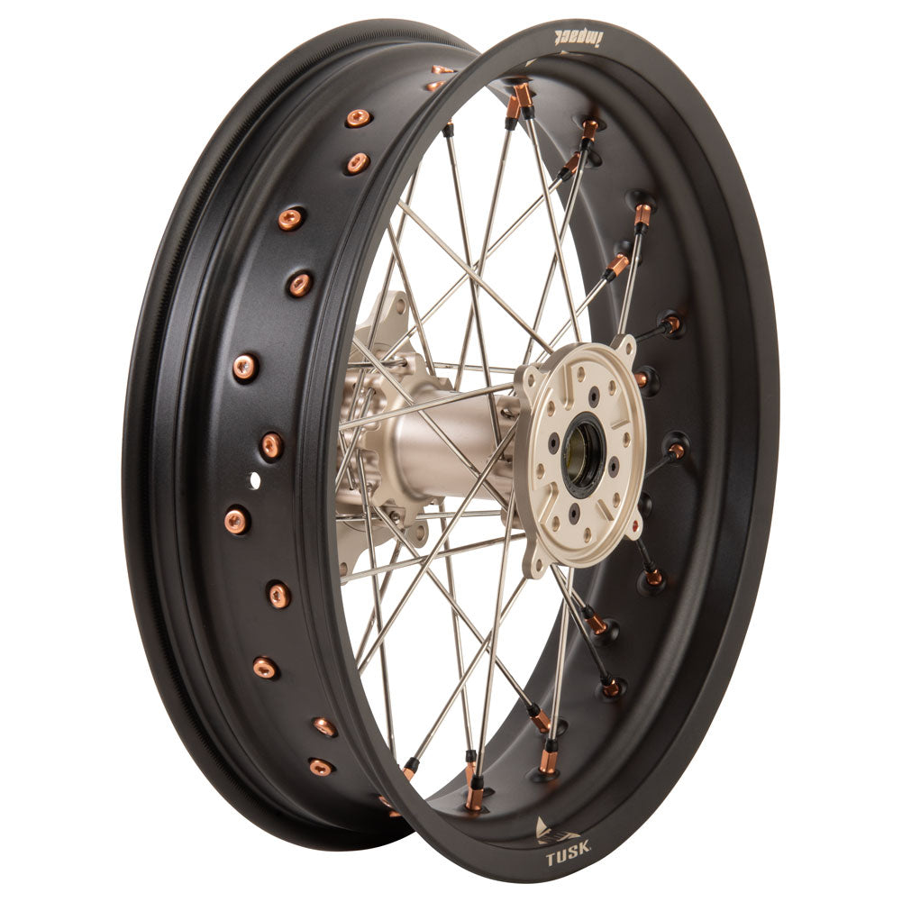 Tusk Impact Supermoto Complete Front and Rear Wheel Set 17 x 3.50 Matte Black Rim/Silver Spoke/Magnesium Hub/Magnesium Nipple Honda CR125R 2002–2025 - Adventure Parts
