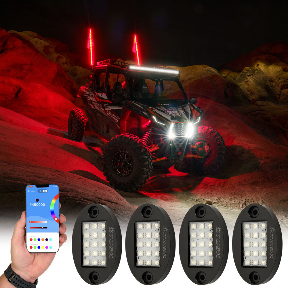 Tusk UTV LED Rock Light Kit and Lighted Whips - Adventure Parts