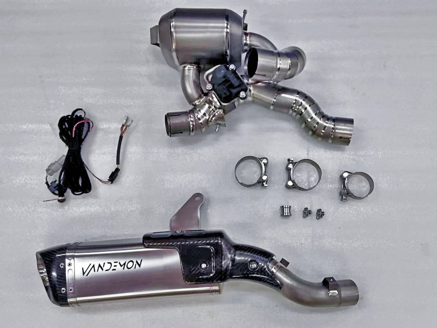 Vandemon Bimodal Stealth Titanium Slip-On Ducati Multistrada V4 Exhaust 2021-2023 - Adventure Parts