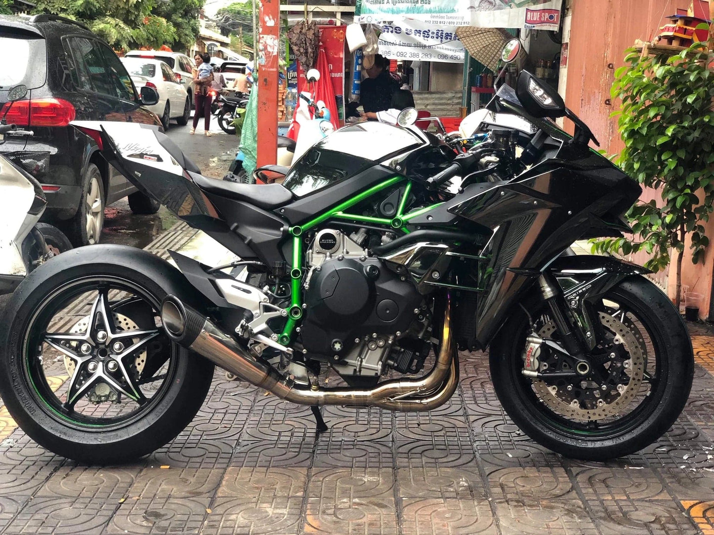 Vandemon Brushed Titanium Exhaust & Carbon Tip Muffler Kawasaki Ninja H2 & H2R 2015-2025 - Adventure Parts