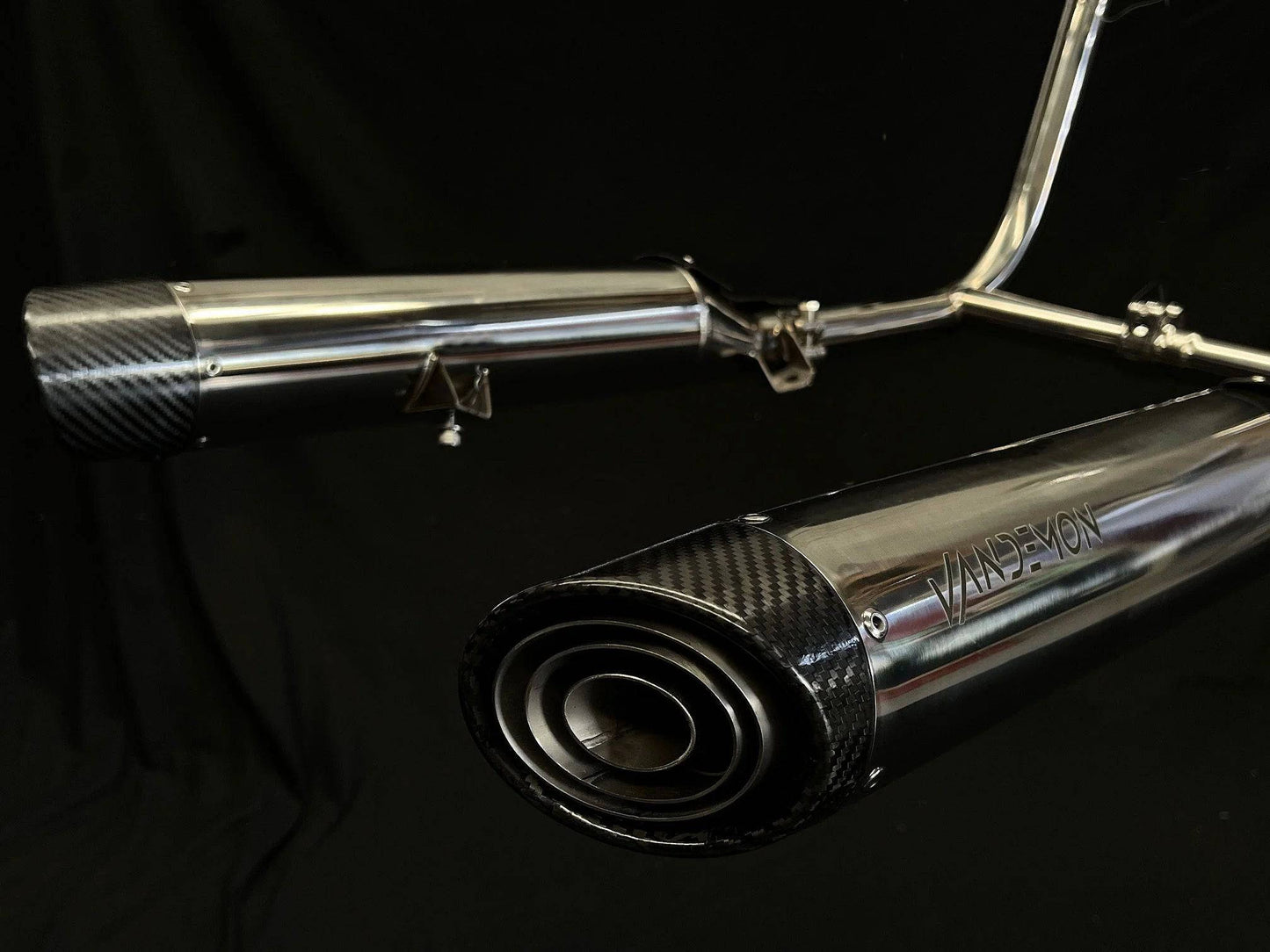 Vandemon Polished Titanium Exhaust with H Pipe Triumph Bonneville Bobber & Speedmaster 1200 2017-2023 - Adventure Parts