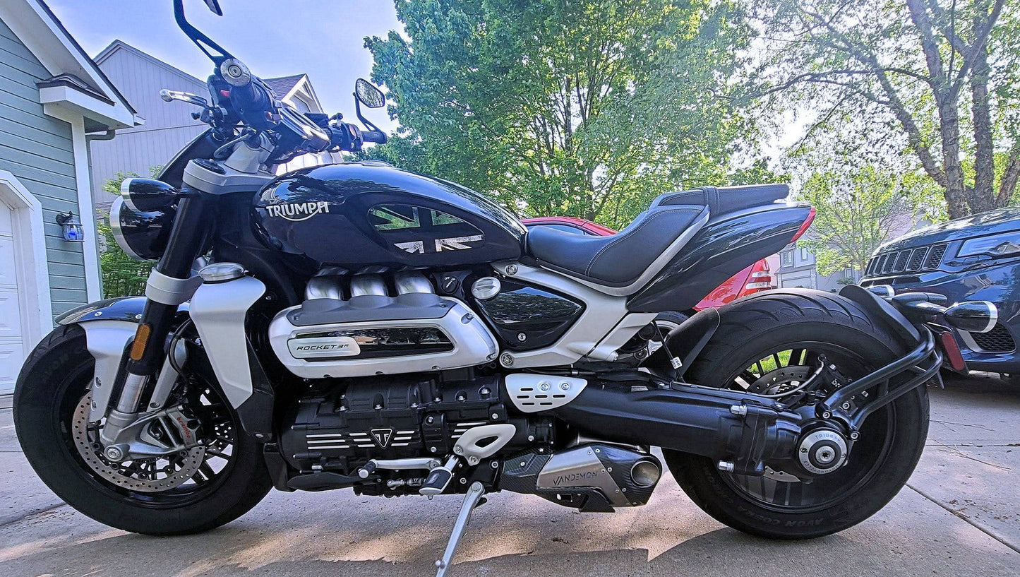 Vandemon Titanium Bimodal Stealth Titanium Slip-On Mufflers Triumph Rocket 3R & GT 2500 2019-2023 - Adventure Parts