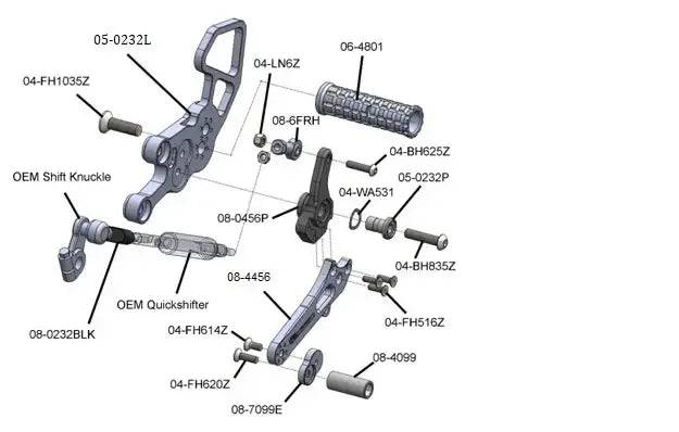 Woodcraft Complete Std. Shift Rearset Kit W/ Pedals Suzuki GSX-8S 2023+ - Adventure Parts