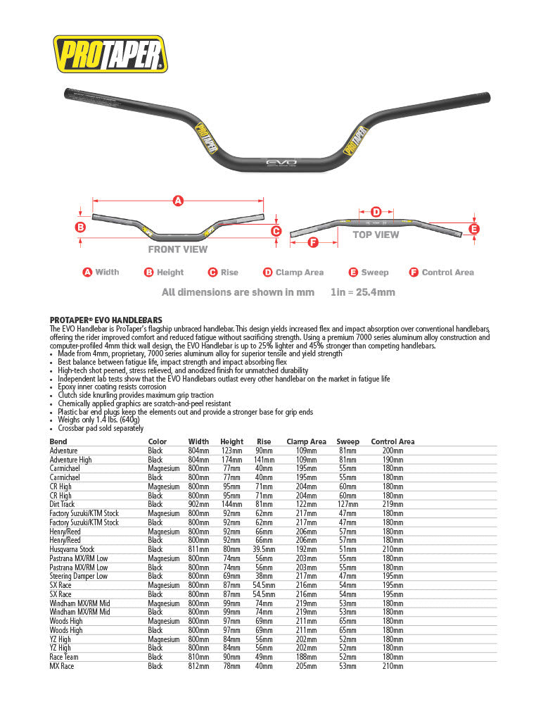 ProTaper EVO 1-1/8" Motorcycle Handlebars - Adventure Parts