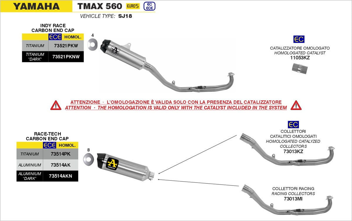 Arrow Full Exhaust System Yamaha TMAX 530 2017-2019 - Adventure Parts