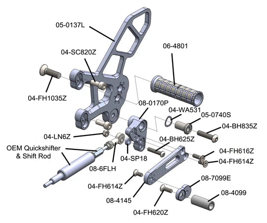 Woodcraft Complete Rearset Kawasaki ZX-4RR 2023-2024