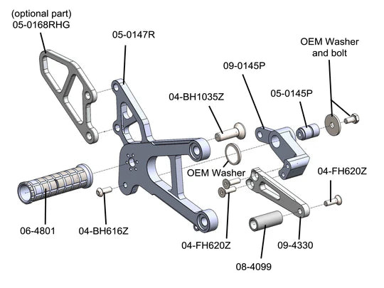 Woodcraft Rearset - STD/GP Shift Kawasaki Ninja ZX-6R 2007-2008