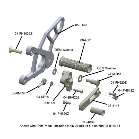 Woodcraft Rearset w/Brake Pedal Kawasaki Ninja ZX-6R 2009-2012