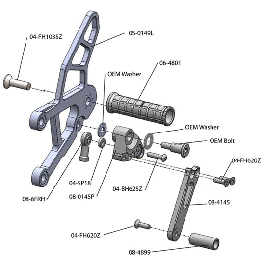 Woodcraft Complete Rearset - STD/GP Shift Kawasaki ZX-6R 2013-2018