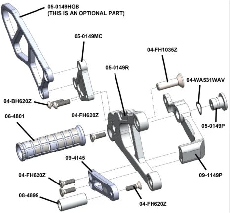 Woodcraft Complete Rearset Kit - STD/GP Shift Kawasaki ZX-6R 2019-2026