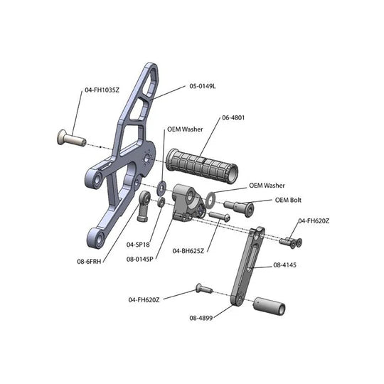 Woodcraft Rearset Kit W/Brake Pedal, Black Kawasaki ZX-6R 2019-2024