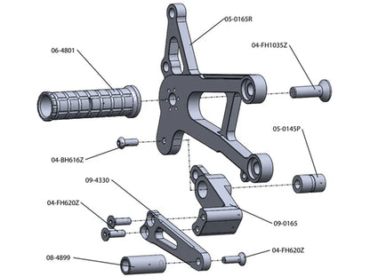 Woodcraft Rearset Kit w/ Pedals - STD/GP Shift Kawasaki Ninja ZX10 2006-2010