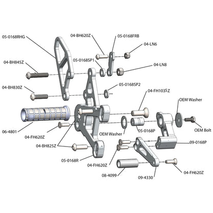 Woodcraft Rearset - STD Shift Kit Kawasaki ZX-10R 2011-2015