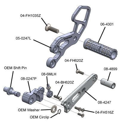 Woodcraft Complete Rearset Suzuki GSX-R600/750 2006-2010