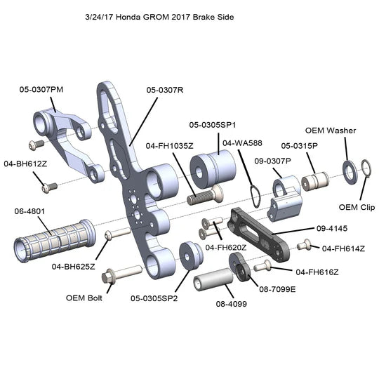 Woodcraft Complete Rearset Honda Grom 125 2014-2020