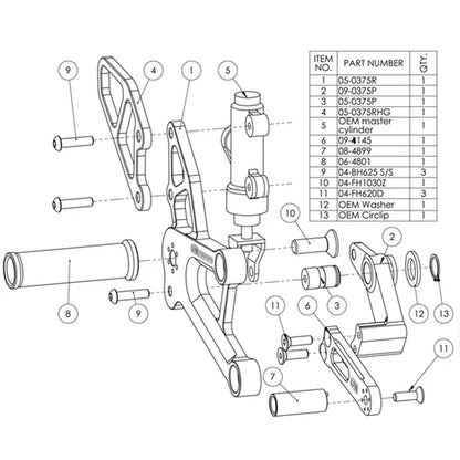 Woodcraft Complete Adjustable Rearset - STD Shift Honda CBR250R/300R 2011-2022