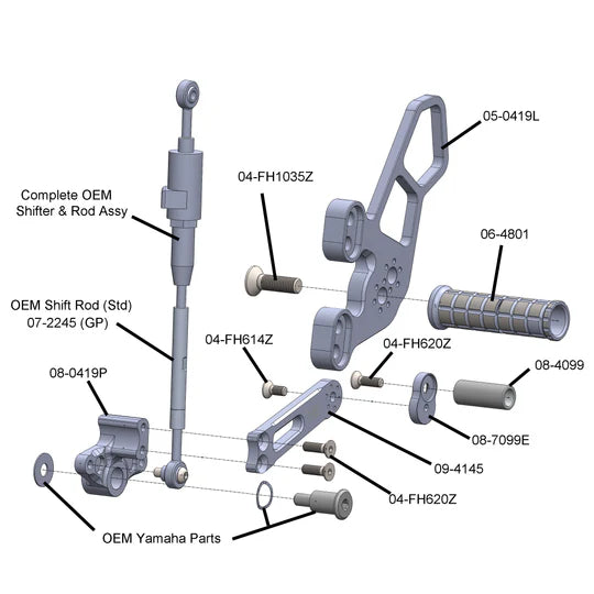 Woodcraft Rearset Kit, Complete W/Pedals Yamaha MT09 2021-2023