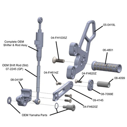 Woodcraft Rearset Kit, Complete W/Pedals Yamaha MT09 2021-2023