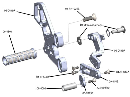 Woodcraft Rearset Kit, Complete W/Pedals Yamaha MT09 2021-2023