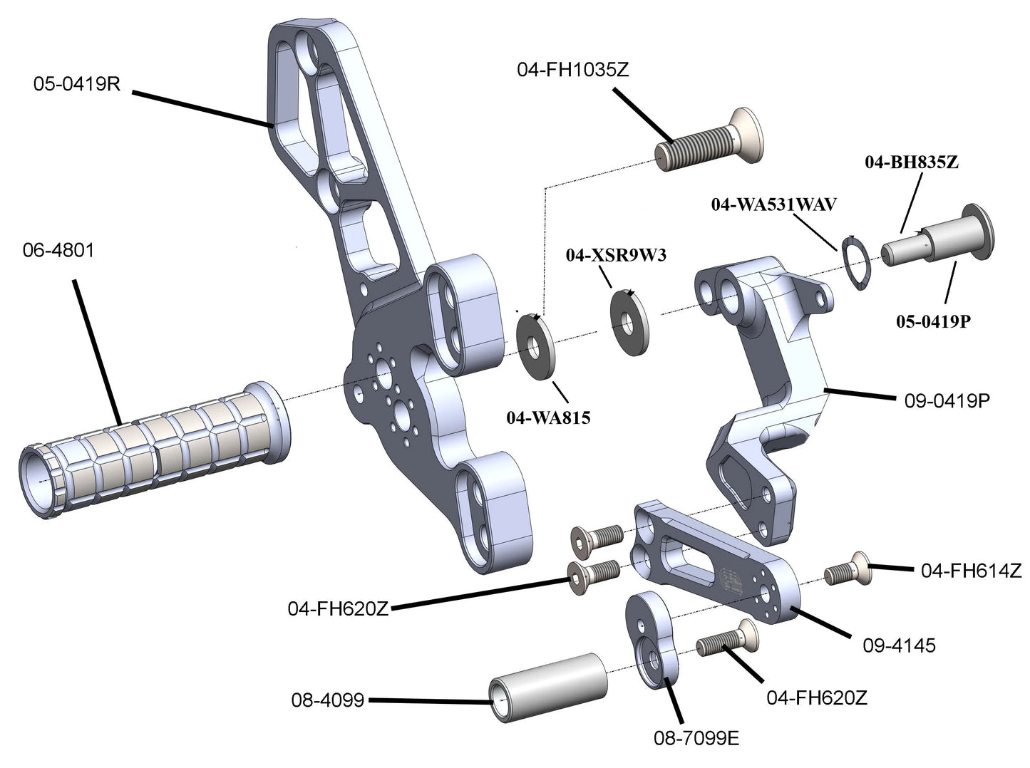 Woodcraft Rearset Kit, Complete W/Pedals Yamaha XSR900  2022-2026